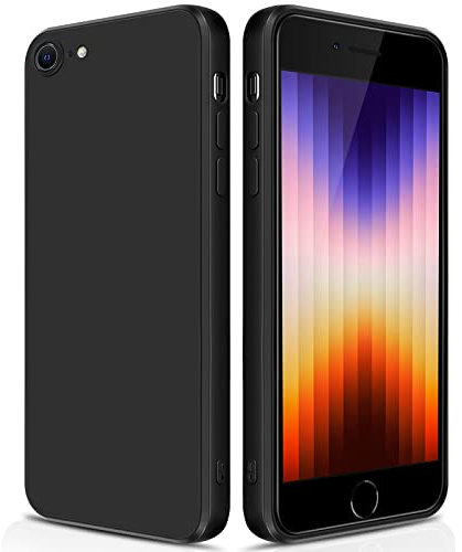 GiiYoon Case Compatible with iPhone7/8/SE2/SE3, Slim Liquid Silicone Shockproof Phone Case with Soft Microfiber Lining- Black