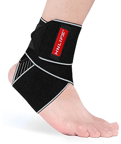 Hnlife Fußbandage, Einstellbar Sprunggelenkbandage, Atmungsaktiv Knöchelbandage, Sport schützen Fußgelenkbandage, Laufen, Wandern, Bergsteigen, Eine Grösse passt allen Fußgelenk(Grau)