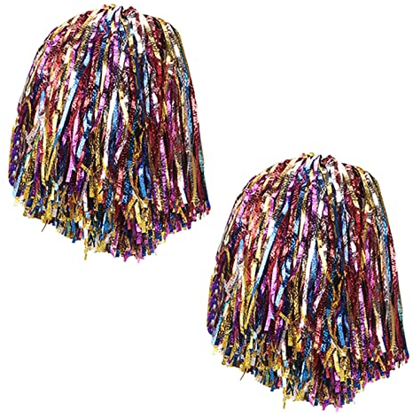 WISREMT 2er Pack glänzende Bunte Regenbogen Cheerleader Pompons mit Griff/Ring Cheerleading Squad temperamentvolle Pompons Halloween Cheerleader Uniform
