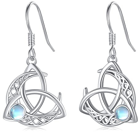 Keltische Mond Ohrringe 925 Sterling Silber - Mondstein Baumeln Keltischer Knoten Schmuck - Geschenke für Frauen Mädchen Freundin