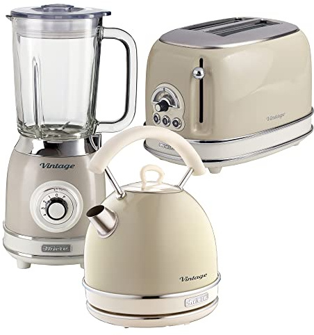 Ariete ARPK25 Retro Style Dome Kettle, 2 Slice Toaster & Jug Blender Set, Vintage Design, Cream