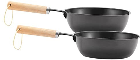 CORHAD 2pcs Outdoor Camping Charcoal Burner Pot Set Made of Iron and Wood, Portable Barbecue Charcoal Equipment for Barbecue and Outdoor Use