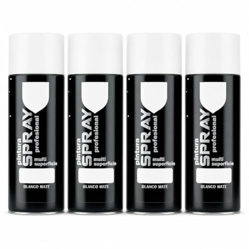 various Pintura Spray Blanco Mate Multisuperficie, 4 x 400 ml | Aerosol Blanco Mate para metal, madera, cartón, cerámica, yeso y plástico, uso interior y exterior