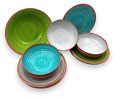 Set da Tavola in Melamina TERRACOTTA da 13 pezzi, Servizio Piatti Fondi e Piani, 1 Insalatiera da 6 persone - Infrangibile, Lavabile in Lavastoviglie - Plastica rigida