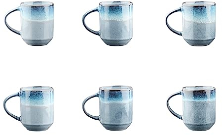 Björn, Collection Genesis, Lot de 6 Mugs 40cl en Grès avec Email Réactif, Dégradé Bleu - Tasses à Café ou Thé - Compatible Micro-ondes et Lave-vaisselle