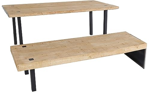 Mendler Esszimmer-Set HWC-L75, Esstisch Sitzbank Esszimmergarnitur, Massiv-Holz MVG-Zertifiziert 200cm, Natur