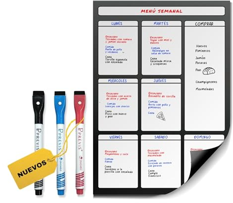 Previs Wochenplaner Abwischbar mit 3 Löschbaren Stiften - Magnettafel Küche - Wochenplaner Magnetisch - Magnettafel Kühlschrank - Whiteboard Wochenplaner - 100% Anpassbar