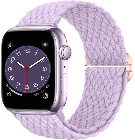 Nepfaivy Geflochtenes Armband Kompatibel mit Apple Watch Armband 45mm 44mm 46mm 49mm 42mm für Damen Herren, Nylon Stoff Sport Elastisches Band für iWatch Series 10/9/8/Ultra/SE/7/6/5/4/3/2/1, Lila