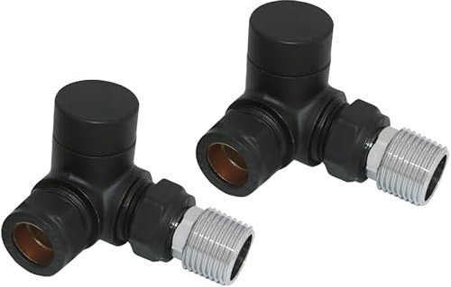 Warmehaus Black Corner Towel Radiator Valves 15mm Twin Pack
