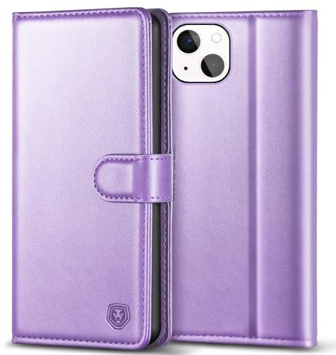 Kuafcase Compatible for iPhone 13 Mini Case with 4 Card Slots Magnetic Closure Kickstand Shockproof Protective Phone Case Compatible for iPhone 13 Mini - Light Purple