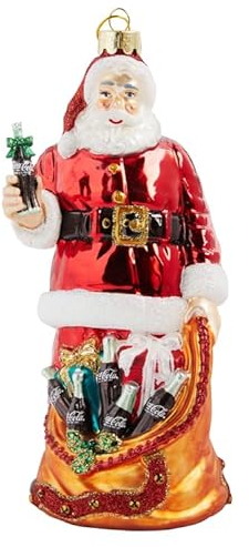 Kurt Adler Coca-Cola Weihnachtsmann mit Tasche, 17,8 cm - Ornament aus Glas für Weihnachten