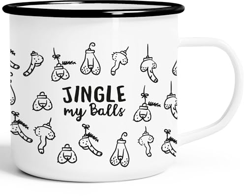 MoonWorks® Emaille-Tasse Weihnachten lustig Spruch Jingle my Balls Penis-Muster Pimmel Doodle witzige Weihnachtsgeschenke emaille-weiss-schwarz standard