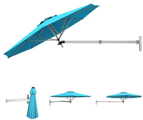 SFAREST Wall-Mounted Parasol, UV Protective Waterproof Cantilever Parasol Umbrella with Adjustable Pole & Wind Vent, 8-Rib Outdoor Hanging Umbrella Tilting Sun Shade for Garden Patio Yard (Turquoise)
