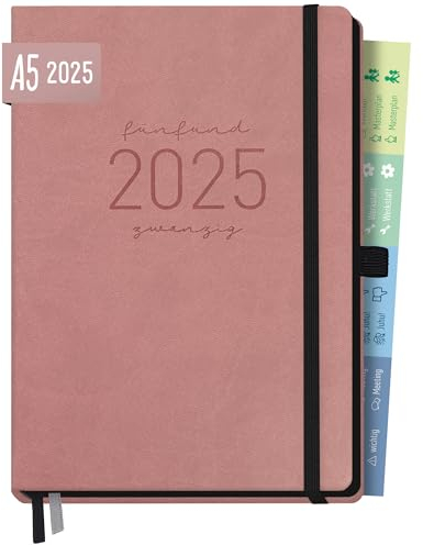 Häfft® Chäff-Timer Deluxe Kalender 2025 A5 Altrosa Buchkalender, Terminkalender, Terminplaner mit Stiftschlaufe, Gummiband & Einstecktasche - nachhaltig & klimafreundlich