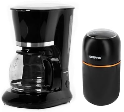 GEEPAS 1.5L Filter Coffee Machine & Coffee Grinder 80g Capacity Combo Set | 800W Coffee Maker for Instant Coffee, Espresso, Macchiato | 200W Electric Coffee Grinder for Dried Spice Nuts Herbs | Black