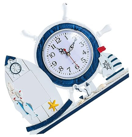 ABOOFAN Tischuhr Mediterran mit Leuchtturm, Wanduhr Küstenstil, Holzoptik