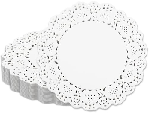 Mozeat Lens 100 Stück Spitzen Papier Deckchen Tortenspitze Rund 12 Zoll weiße Dekorative Papier Tischs Doily Klein Spitzenpapier für Buffet Kuchen gebratene Lebensmittel Party Hochzeit Dekoration