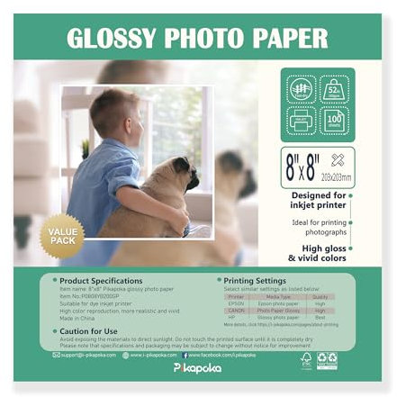 Pikapoka Fotopapier, glänzend, 23,6 kg, quadratisches Fotopapier für Farbstoff-Tintenstrahldrucker, 200 g/m², 100 Stück