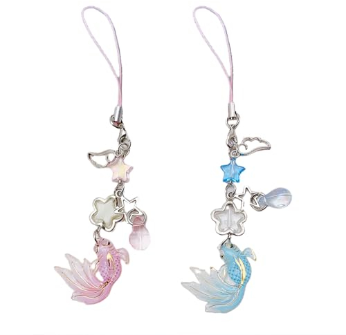 Goiern Lot de 2 pendentifs pour téléphone portable Y2K - Joli cordon pour téléphone portable - Porte-clés - Pendentif d'appareil photo (bleu et rose)