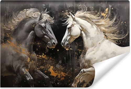 Muralo - 3D Tapete Vliestapete - Fototapete 3d Effekt - Tapete für Wohnzimmer Schlafzimmer Wandtapete - Fototapete - Zwei Pferde Motiv - Br.180cm x Hö.120cm
