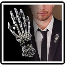 Kristall Hand Skelett Brosche Strass Schädel Palme Corsage Punk Anzug Rock Mantel Abzeichen Accessoires für Frauen Männer Damen Herren (Silber)