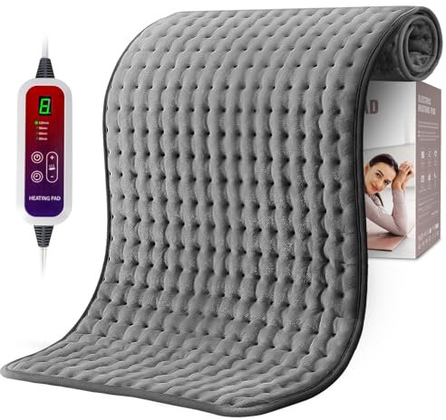 Qfun Heizkissen mit Abschaltautomatik 100x50cm, Extra Groß Wärmekissen Elektrisch, Maschinenwaschbar Elektrisches Heizkissen Groß xxl für Rücken Nacken Schulter Bauch, 6 Temperaturstufen und 4 Timer