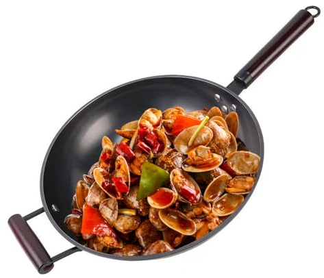 KELUNIS Wok Pfanne Flachbodenworks, Rühr Bratpfannen Nonstick No Coating Chinese Pow Wok Runde Bottom Wok Pfanne Für Elektro, Induktion, Gasherde