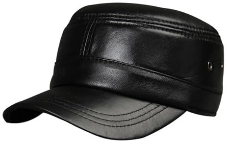ASumPio Herrenhut, Schwarze Schiebermütze aus echtem Leder, Baskenmütze, Vintage, verstellbar, Armeemütze, Ivy, lässig, Herbst, Kapitänsmütze, Schwarze Kappen, 55–59 cm
