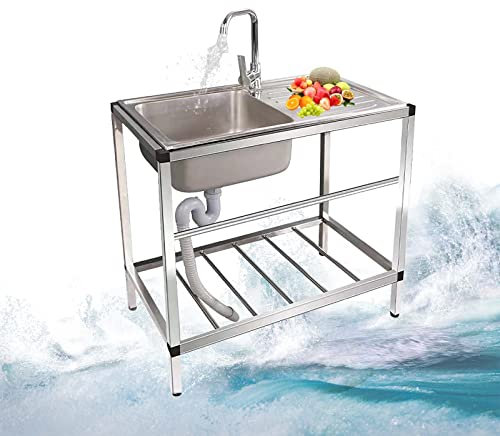 GODFSAHG Fregadero de Acero Inoxidable, Fregadero de Cocina de Restaurante, Mesa de Acero Inoxidable con Fregadero para Restaurante Comercial de un Solo tazón, Independiente para Patio, Gar