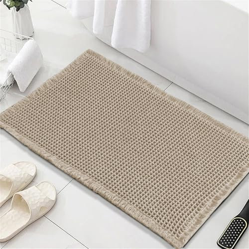 FASCINATDECO Tapis de Bain Antidérapant, Super Absorbant Gaufré, Séchage Rapide, Microfibre Moelleux, 43x60 cm, Marron