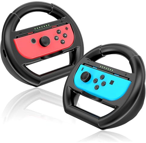 Shadowin Paquete de 2 volantes compatibles con Nintendo Switch y OLED Joy-Cons, ruedas de carreras Switch Joycon, accesorios de controlador Joycon para Mario Kart 8 Deluxe, color negro