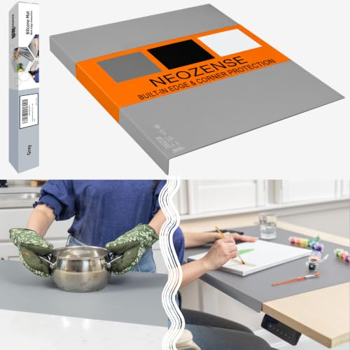 Silicone Heat Resistant Mat for Countertop – Large Silicone Mat for Countertop – Counter Protectors for Kitchen – Non-Slip & Easy to Clean – 1.4mm Thick, 24x16, Gray