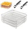 3 Stück Gitter für Heißluftfritteuse Edelstahl Körbe für Airfryer Grillrost Heißluftfritteuse Stapelbare Körbe für Airfryer Gitter Frytter Edelstahlkörbe mit 2 Clips(Quadratisch,20×20×9cm)
