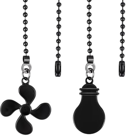 Apausvcm 2Pcs Ceiling Fan Pull Chain Extenders, 13 Inch Beaded Ball Fan Chain Pulls with Fans and Bulb Ornaments Black Fans Pull Set with Connector Fit All Standard Ceiling Fans and Light Fixtures