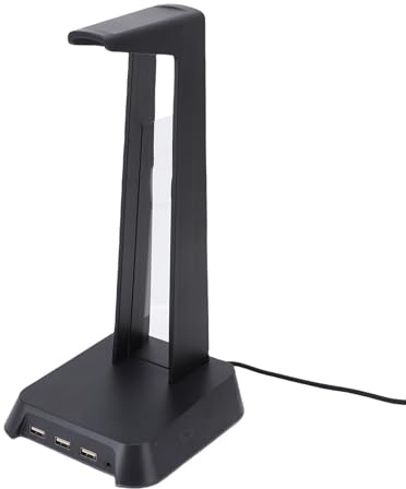 Plyisty RGB Headset Stand Holder mit 3 USB -C -Ladeanschlüssen, Gaming -Headset -Ständer für Schreibtisch, Stabil Gewichtete Basis -RGB -Kopfhörerständer für Alle Ohrhörerzubehör (Black)
