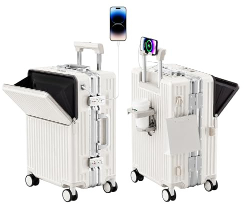 AIWEINY Valise Cabine de Voyage homologuée TSA, Coque Rigide en Polycarbonate, Cadre en Aluminium, résistante à la Pression, pour Bagages de 20'' 24'' 26'' (20‘’, Blanc)