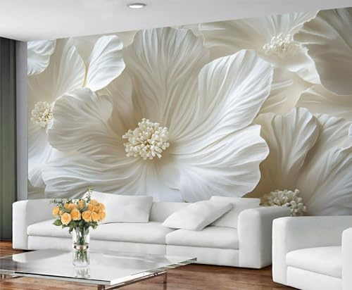 GIVLWF Wallpaper - Flowers Home Decor & Mural, 3D White Flowers Bedroom Wallpaper, Wall Paper for Living Room, Large Wall Mural - Not Self-Adhesive, Relief Floral