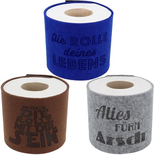 Set of 3 Toilet Paper Banderole with Funny Sayings | Toilet Paper Hiding | Toilet Paper Funny | Cover Toilet Roll | Felt Cover (Set 1)