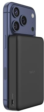 Belkin BoostCharge 10000mAh Magnetische Power Bank, 2 USB-C-Ports – Schwarz | 10K Kabelloses Ladegerät, Magnetring, 2 USB C Anschlüsse, Bereits Aufgeladen, Leicht, inkl. Kabel, Geeignet für Flugreisen