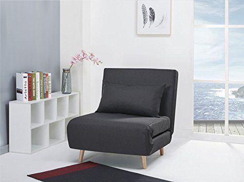 Schlafsessel Jugendsessel Gästebett Kindersessel Klappsessel Kunstleder und Stoff (Beinen schmal, Schwarz)