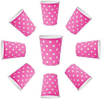 50 bicchieri da 200 ml, di cartone, usa e getta, per bevande calde e fredde, snack, colore rosa a pois