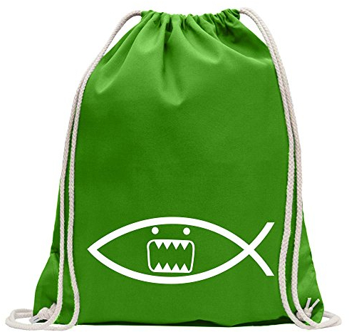 Kiwistar - Turnbeutel - maigruen - Domo Fisch - Fun Rucksack Sport Beutel Gymsack Baumwolle mit Ziehgurt