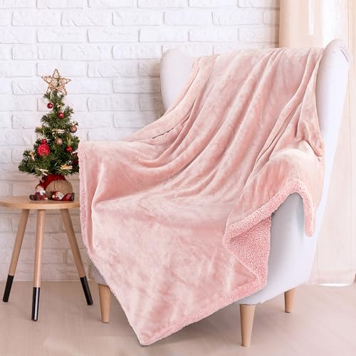 Catalonia Classy Couverture simple en polaire Sherpa rose duveteuse - Chaude, épaisse, douce et confortable - Couverture réversible en peluche pour l'hiver - 150 x 130 cm