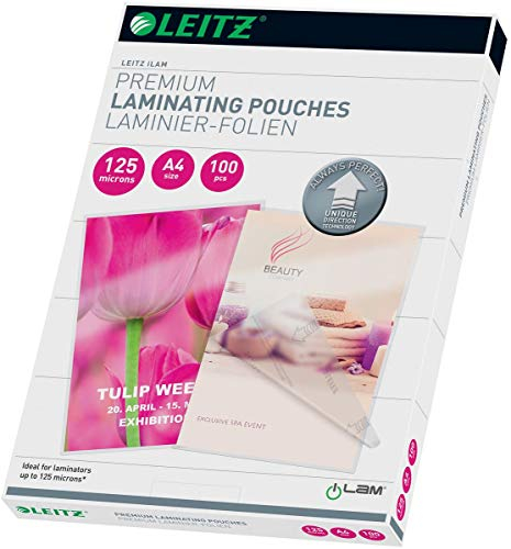 Leitz, Leitz iLAM UDT Laminierfolie, Format A4, mit UDT Technologie, Stärke: 125 Mikron, Transparent, Glanz, Verpackung: 100 Stück, 74810000