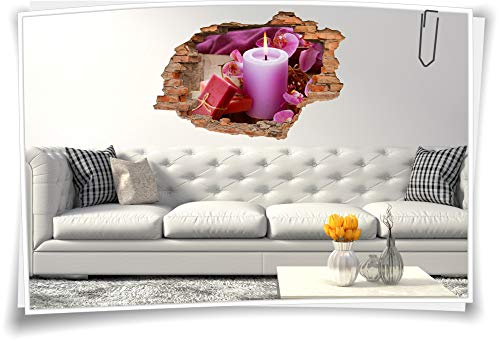 3D Wand-Bild Wand-Tattoo Wand-Aufkleber Kerzen-Licht Seife Orchidee SPA Wellness, 150x100cm