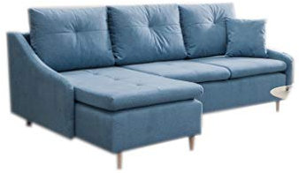 MOEBLO Ohrensofa Ecksofa Sofa Couch Garnitur Stoff Samt (Velour) Glamour Wohnlandschaft - Leon New (Blau, Ecksofa Links)