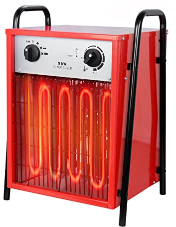 Froadp 9KW Elektroheizgebläse 4-Gang Temperaturregler Einstellbarer Heizstrahler 400V Industrielle Elektroheizer mit Überhitzungsschutz Hitzebeständigen Griff und Rutschfesten Basis(Rot)