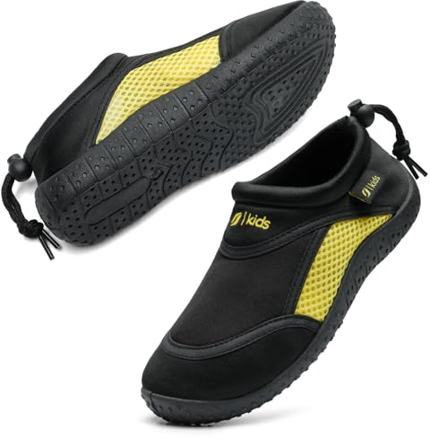 HKR Jungen Mädchen Aquaschuhe Atmungsaktive Badeschuhe Schwimmschuhe Kinder Schwarz/Gelb 32 EU