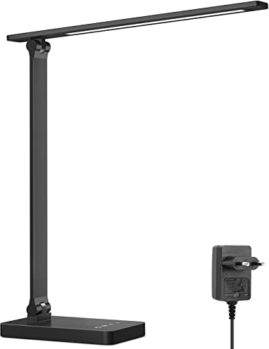 Lepro Schreibtischlampe, LED Tischlampe Dimmbar, Nachttischlampe 750LM 3 Farben und 5 Helligkeitsstufen, Tageslichtlampe, Tischleuchte, Schreibtisch Lampe für Kinder, Büro, Schwarz