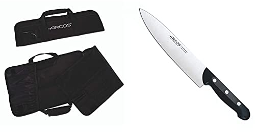 Arcos Bolsas Para Cuchillos, Bolsa Para Cuchillos Con Capacidad Para 4 Piezas, 100% Poliester 460 X 275 Mm + Maitre, Cuchillo Cocinero, Acero Inoxidable Nitrum 215 Mm